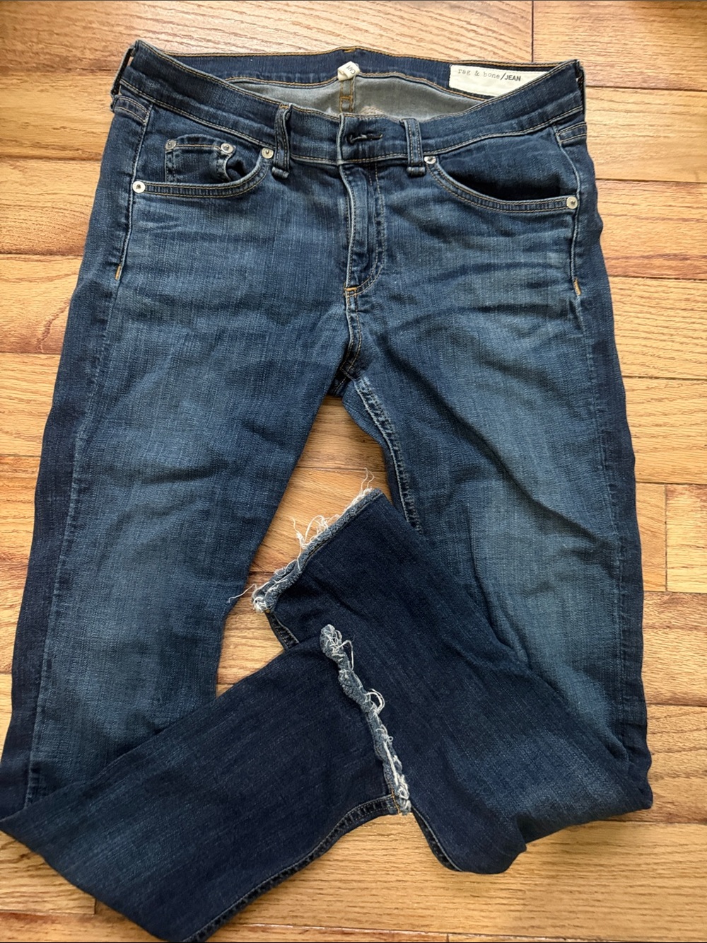 rag & bone Indigo Skinny Jeans with Raw Hem